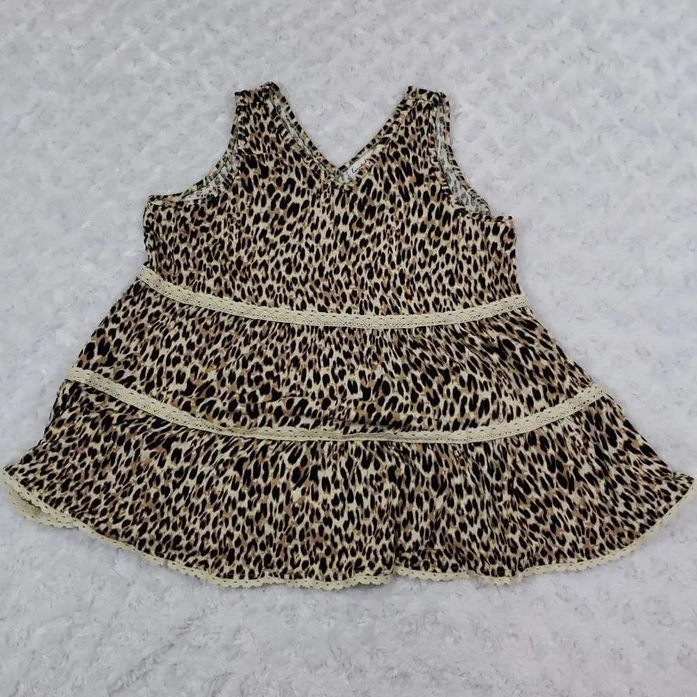 Love Fire Womens Tiered Leopard Tank Dress Sleeveless Mini Large